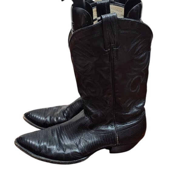 Vtg Larry Mahan Black Leather Cowboy Boots SIze 11 B, made in Texas - Picture 6 of 16